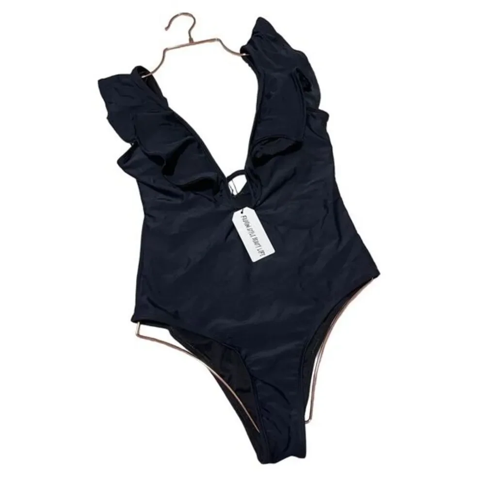SPORLIKE Women One Piece Swimsuit V-Neck‎ Ruffle Bathing Suit Padded Monokini M